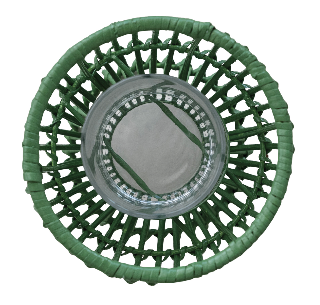 Hand-Woven Rattan Lantern with Glass Insert