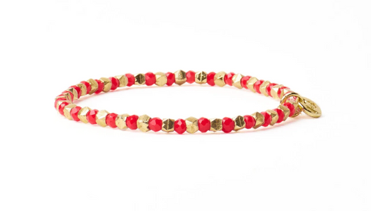 Bright Red + Gold Crystal Stretch Bracelet