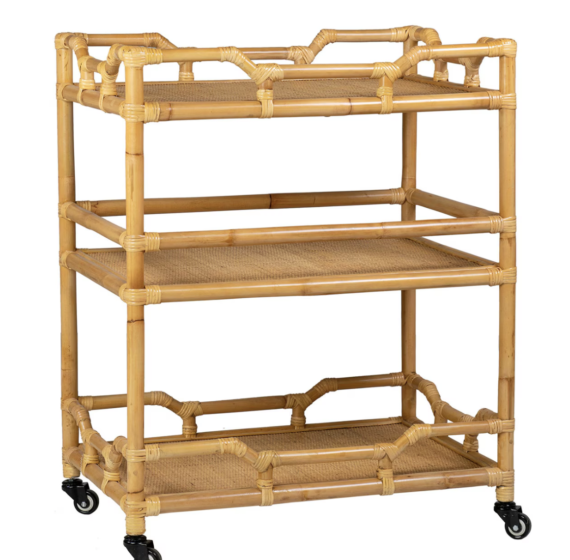 Rattan Rolling Bar Cart