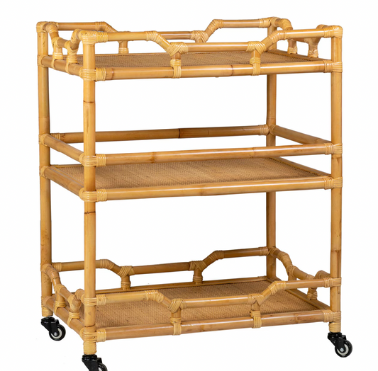 Rattan Rolling Bar Cart