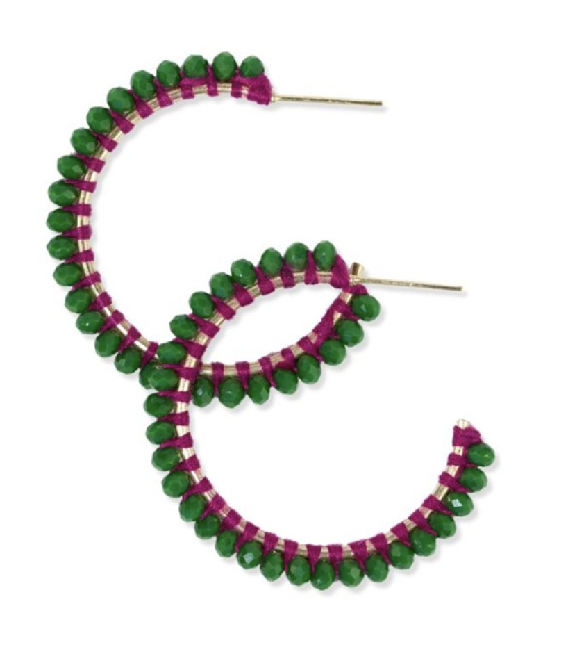 Emerald Crystal Threaded Hoop Earrings