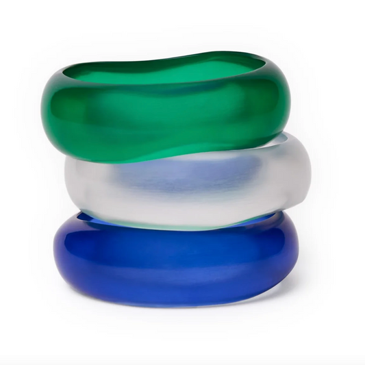 Light Blue, Navy, + Green Resin Bangles, Set Of 3