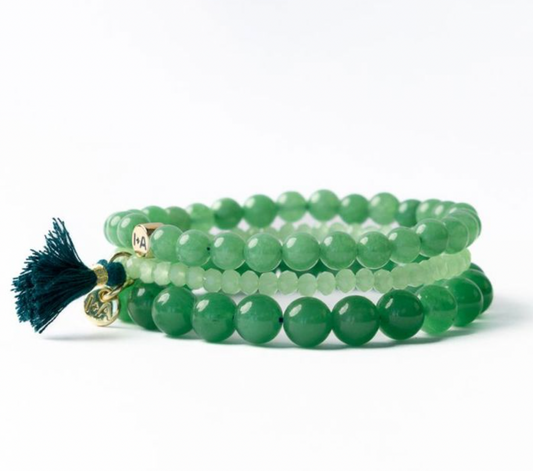 Jade Green Set of Three Crystal & Glass Beaded Bracelets