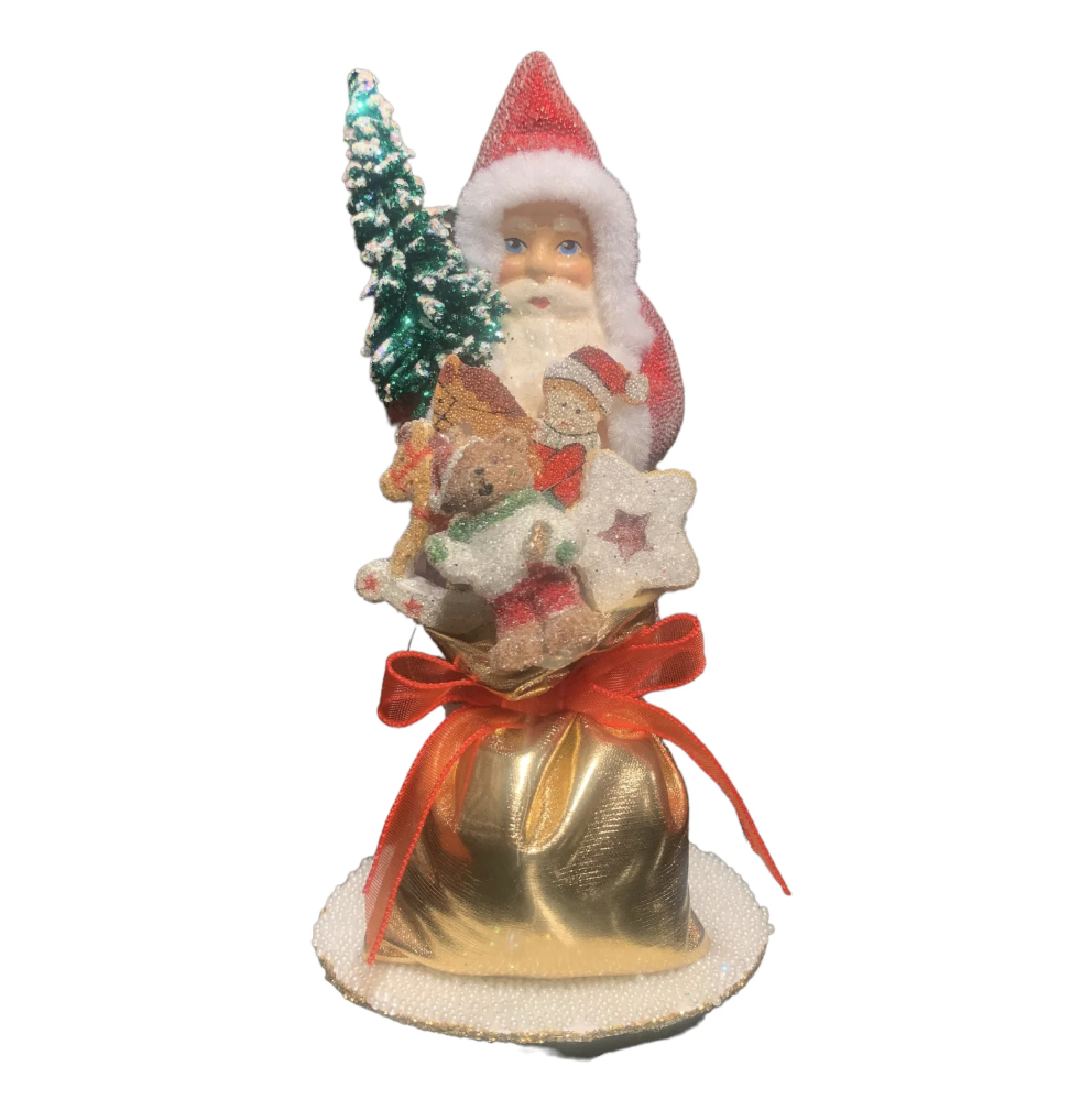 Ino Schaller Red Santa with Gold Bag Paper Mache