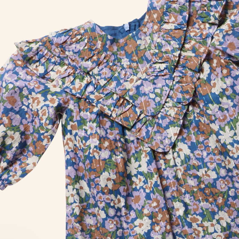 True Blue Sketched Purple Floral Everly Dress