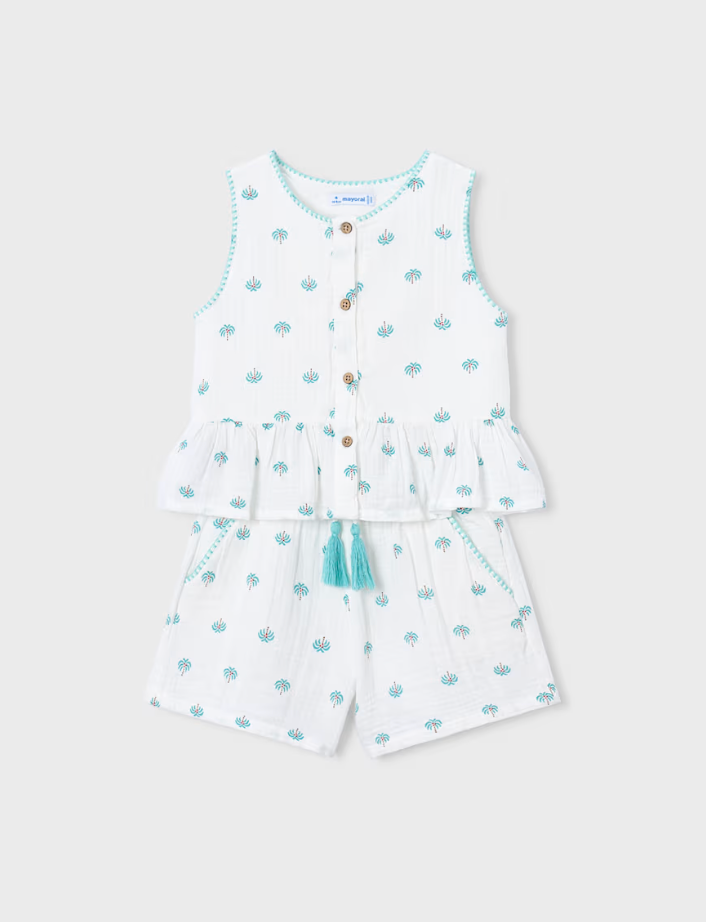 Palm Print Peplum Top + Short Set