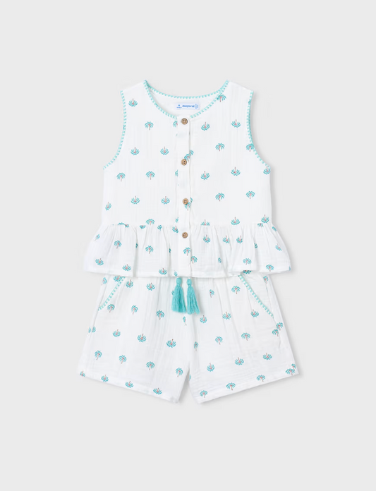 Palm Print Peplum Top + Short Set