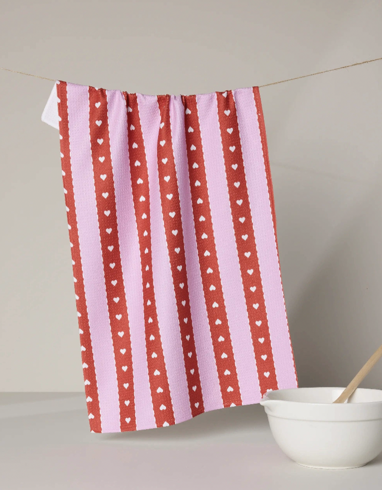 Ribbon Hearts Tea Towel