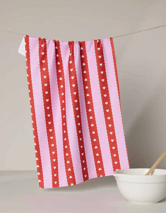 Ribbon Hearts Tea Towel