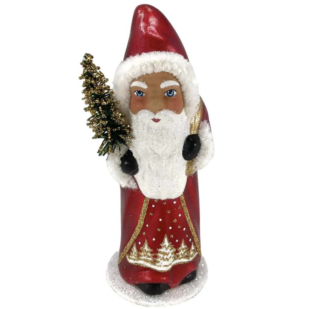 Red Santa with Tree Scene Candy Container