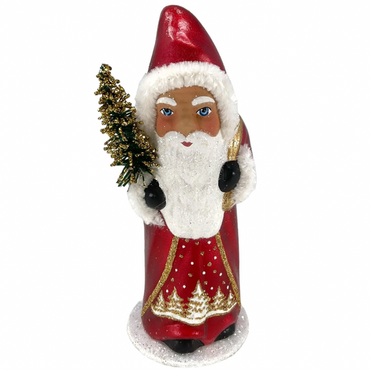 Red Santa with Tree Scene Candy Container