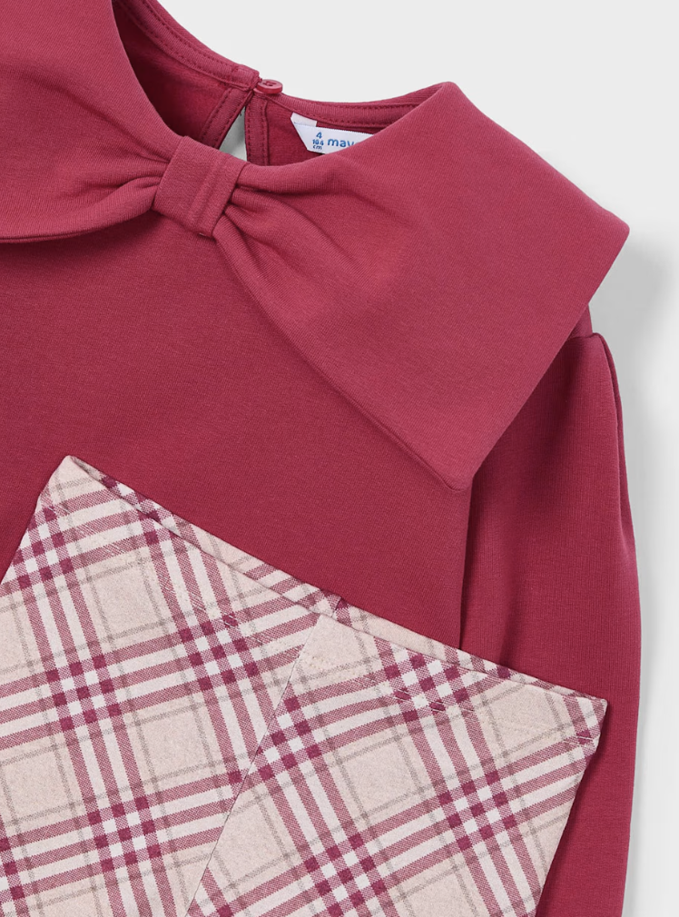 Bow Sweatshirt + Plaid Legging Set