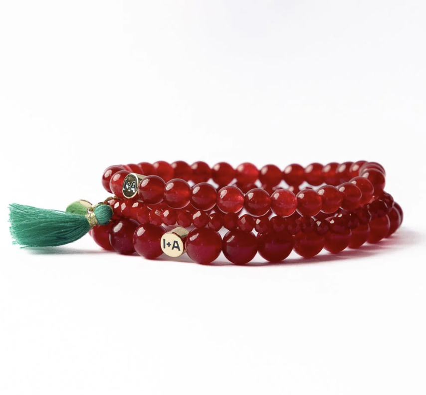 Raspberry Set Of Three Stretch Glass & Crystal Bracelets With Bag