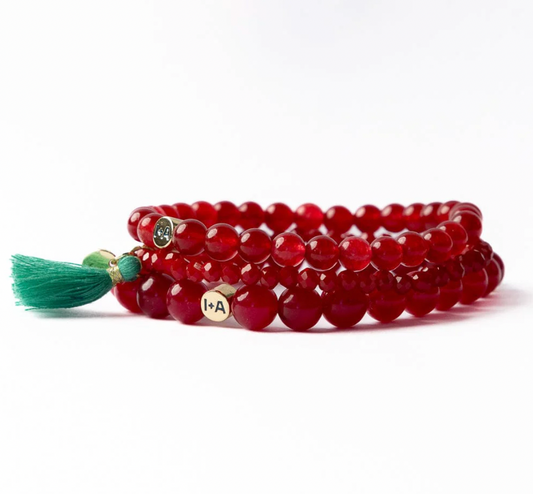 Raspberry Set Of Three Stretch Glass & Crystal Bracelets With Bag