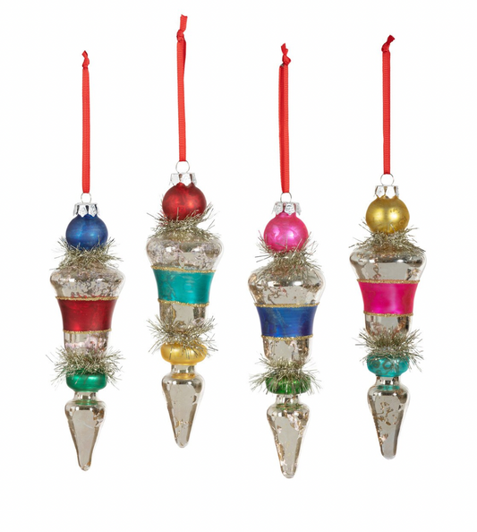 Retro Stripe and Tinsel Finial Ornament