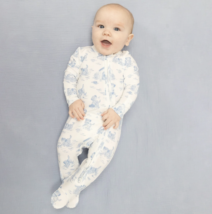 Puppy Toile Blue Footie