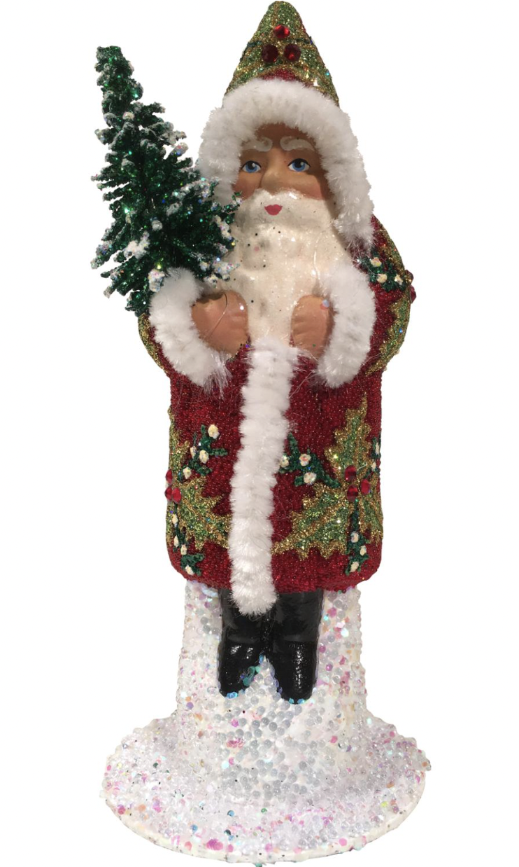 Ino Schaller Red + Green Beaded Santa Candy Container