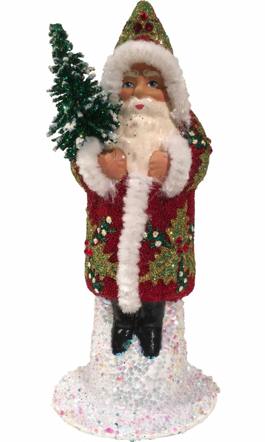 Ino Schaller Red + Green Beaded Santa Candy Container