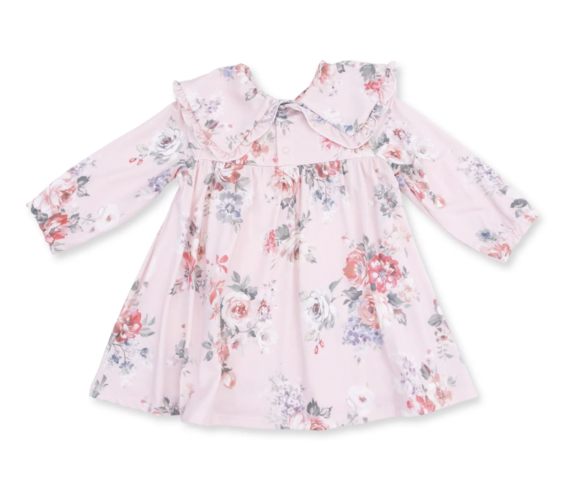 Painterly Rose Bouquets Sofia Dress with Oversize Collar and Bloomer