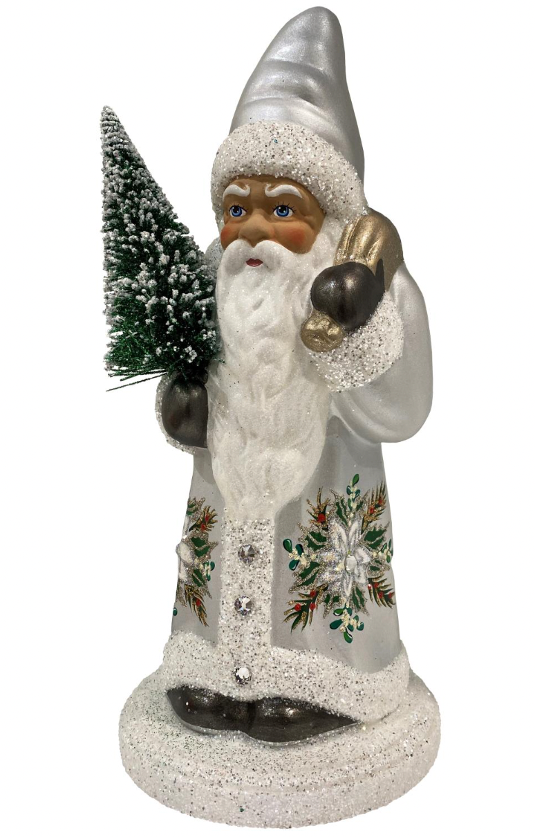 Silver Santa with Flowers Candy Container