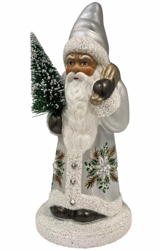 Silver Santa with Flowers Candy Container