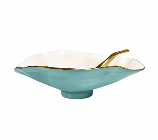 Turquoise, White + Gold ENCANTO Claire Small Oval Bowl with Spoon