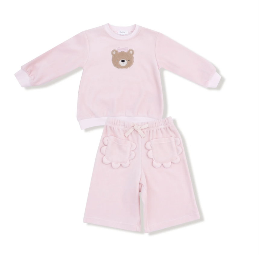 Velour Teddy Bear Oversized Shirt with Wide Leg Pant Set