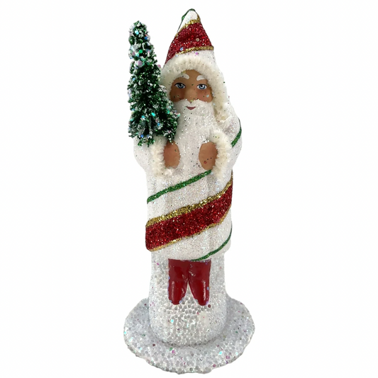 Ino Schaller White Red Green Striped Santa Paper Mache Candy Container