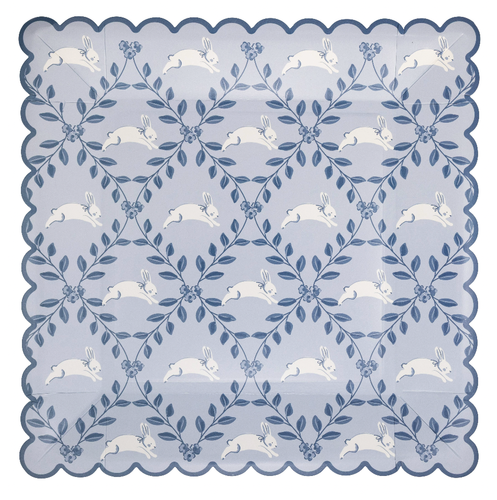 Blue & White Diamond Bunny Pattern Plates