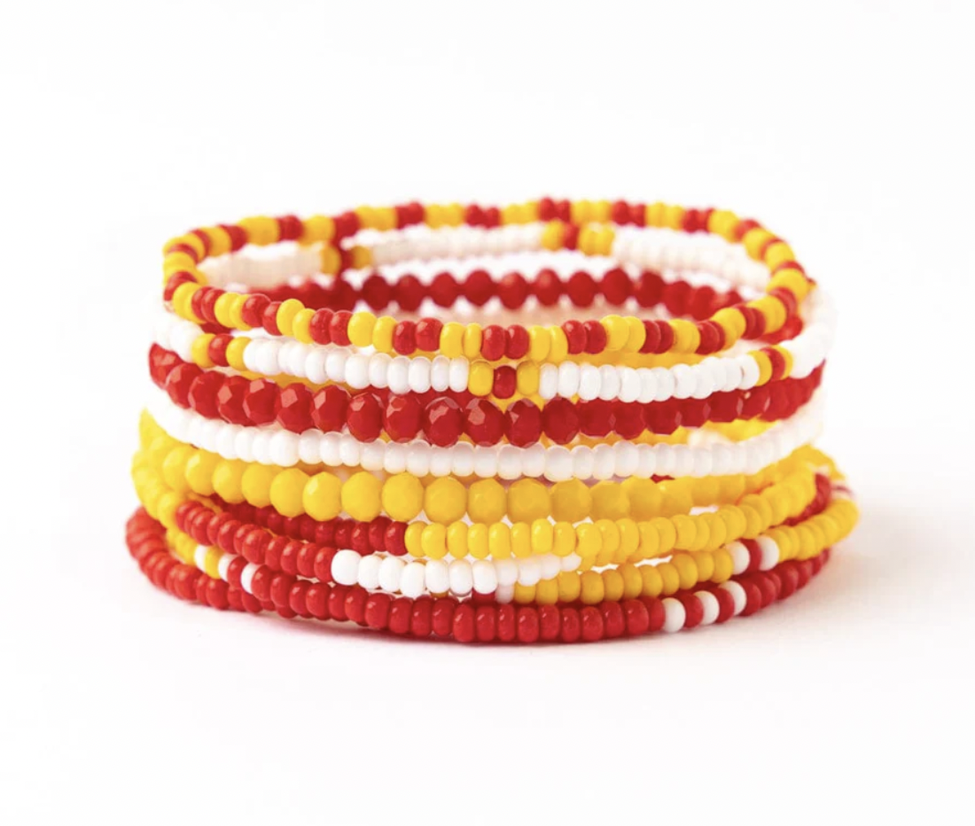Chiefs Game Day Red and Yellow Game Day Color Block Beaded 10 Strand Stretch Bracelet Set