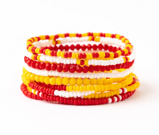 Chiefs Game Day Red and Yellow Game Day Color Block Beaded 10 Strand Stretch Bracelet Set