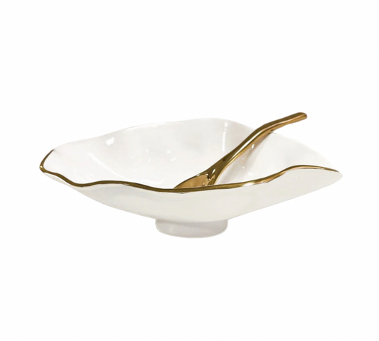 Cream + White + Gold ENCANTO Claire Small Oval Bowl with Spoon