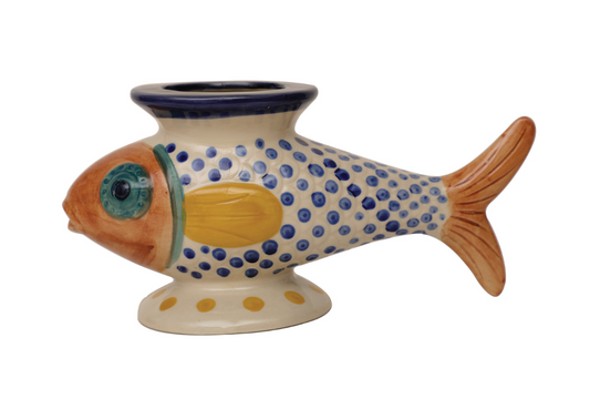 Hand-Painted Stoneware Footed Fish Shaped Vase