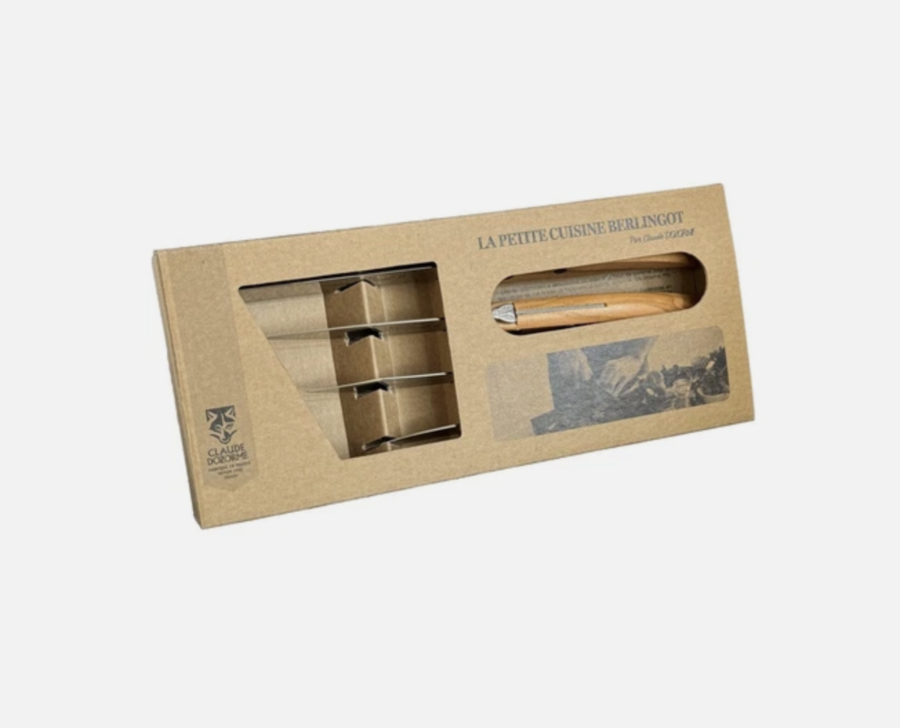 Claude Dozorme Le Petite Cuisine 4 Knives Set in Olive Wood Handles | Peeling, Vegetable, Paring, & Tomato Knives