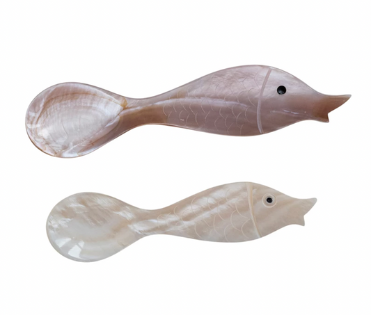 Natural Shell Spoon with Fish Shaped Handle (Each One Will Vary)