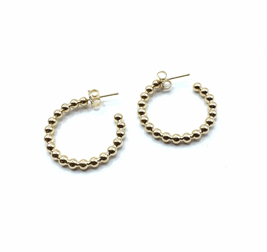 18mm Beaded Hoop Post Earring - Gold Filled - Large