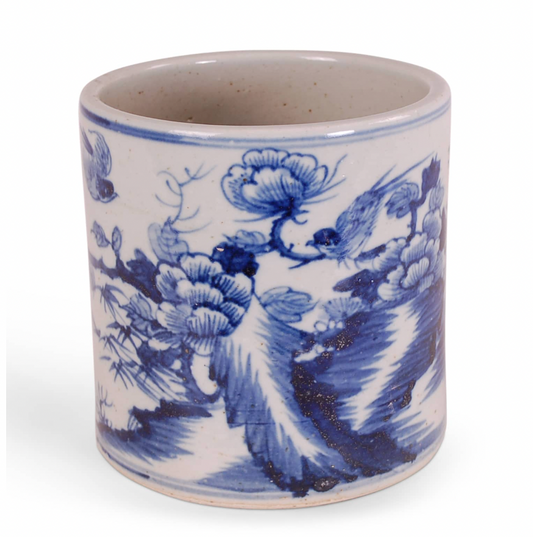 Blue and White Bird and Flower Planter