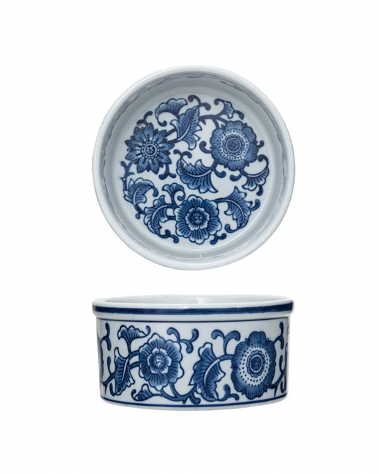 Blue and White Stoneware Pet Bowl