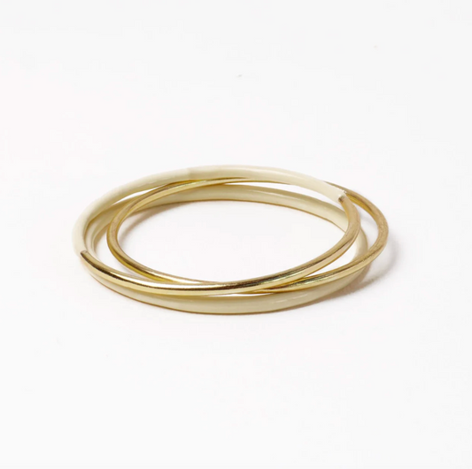 Ivory Enamel + Brass Bangles - Set of 3