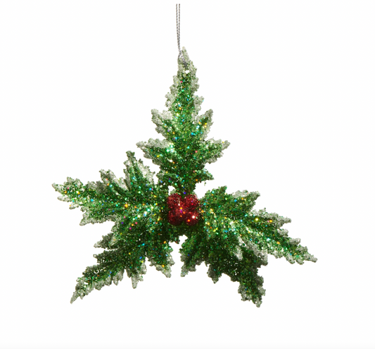 Glittered Holly Ornament