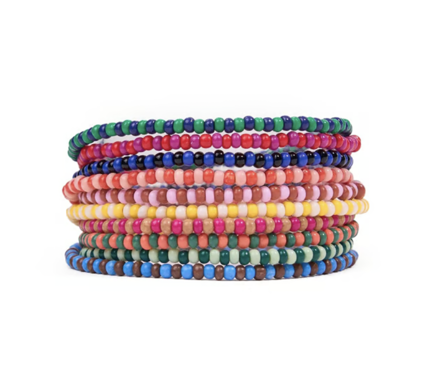 Multicolor Two Tone Beaded 10 Strand Stretch Bracelets