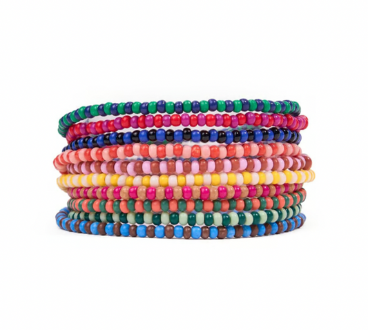 Multicolor Two Tone Beaded 10 Strand Stretch Bracelets