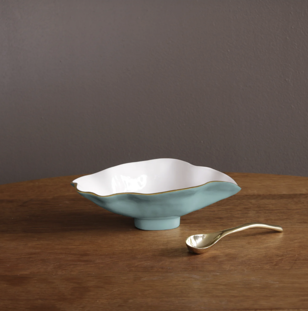 Turquoise, White + Gold ENCANTO Claire Small Oval Bowl with Spoon
