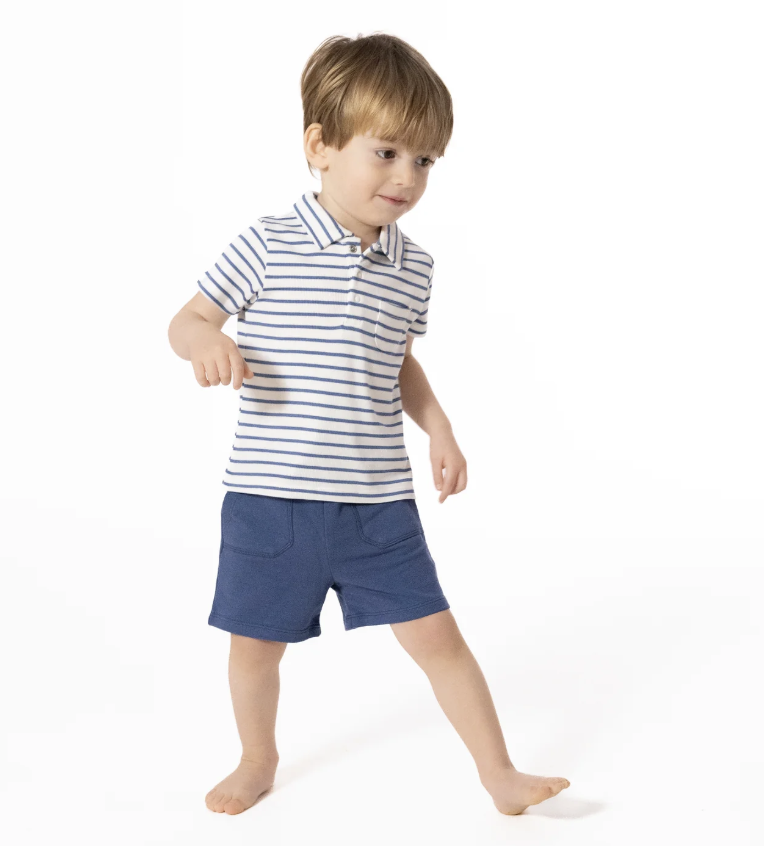 Navy Stripe Polo + Short Set
