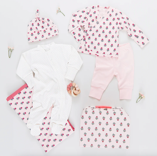 Pink Flowers Nesting Box Baby Take Home Set