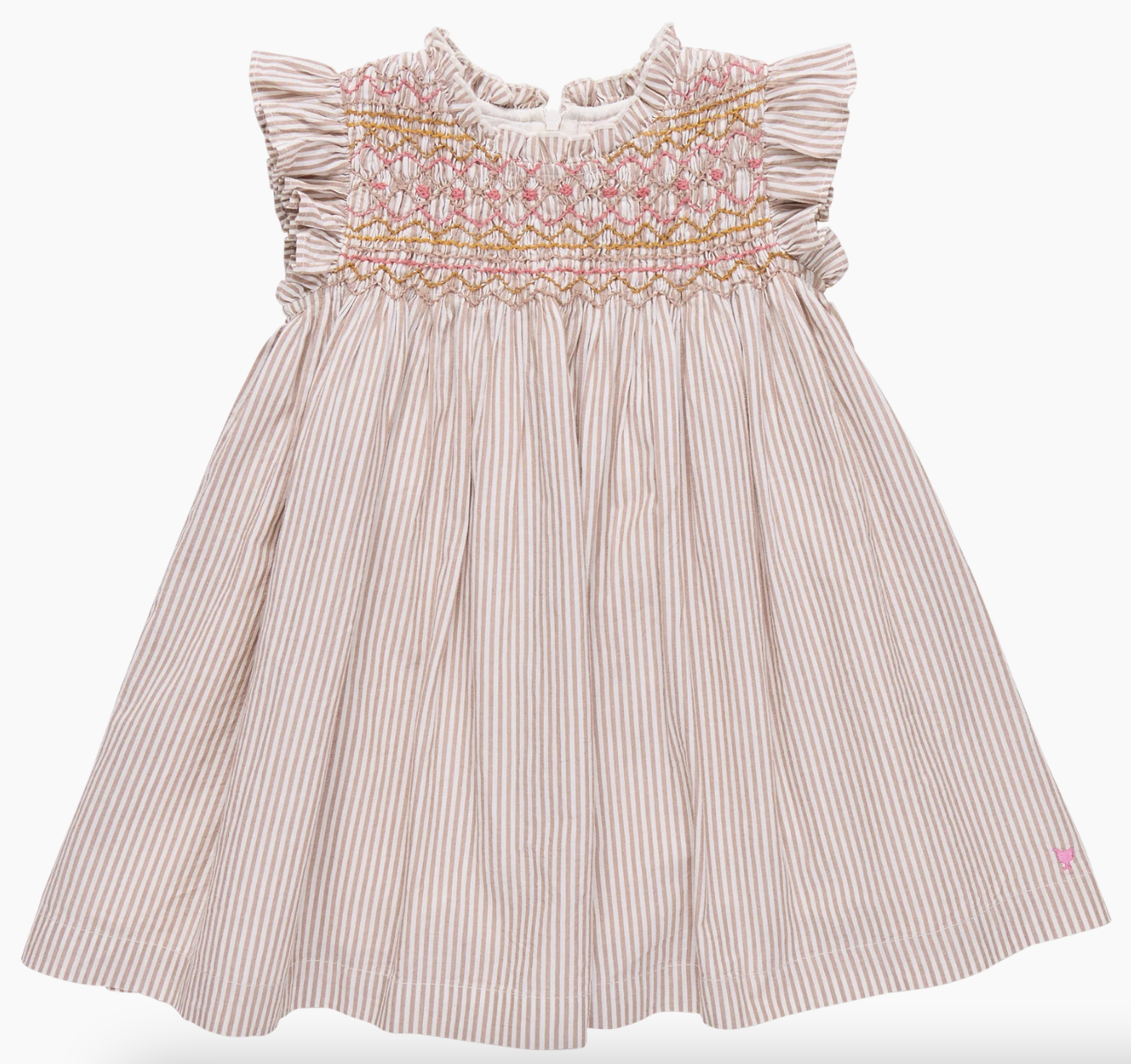 Tawny Brown Striped and Smocked Stevie Dress