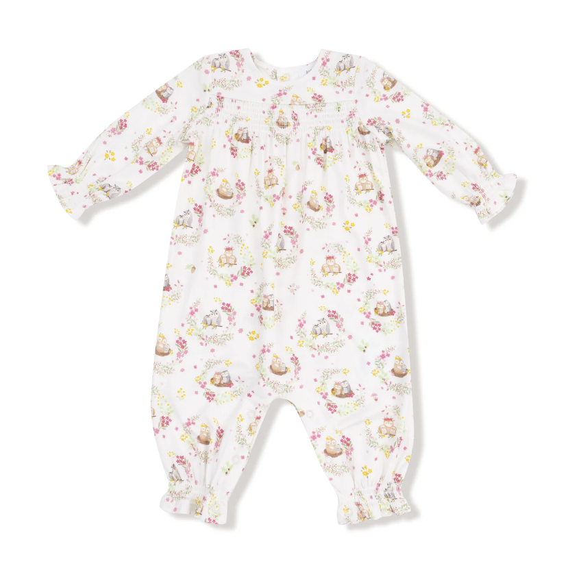 Floral Owl Families Smocked Romper