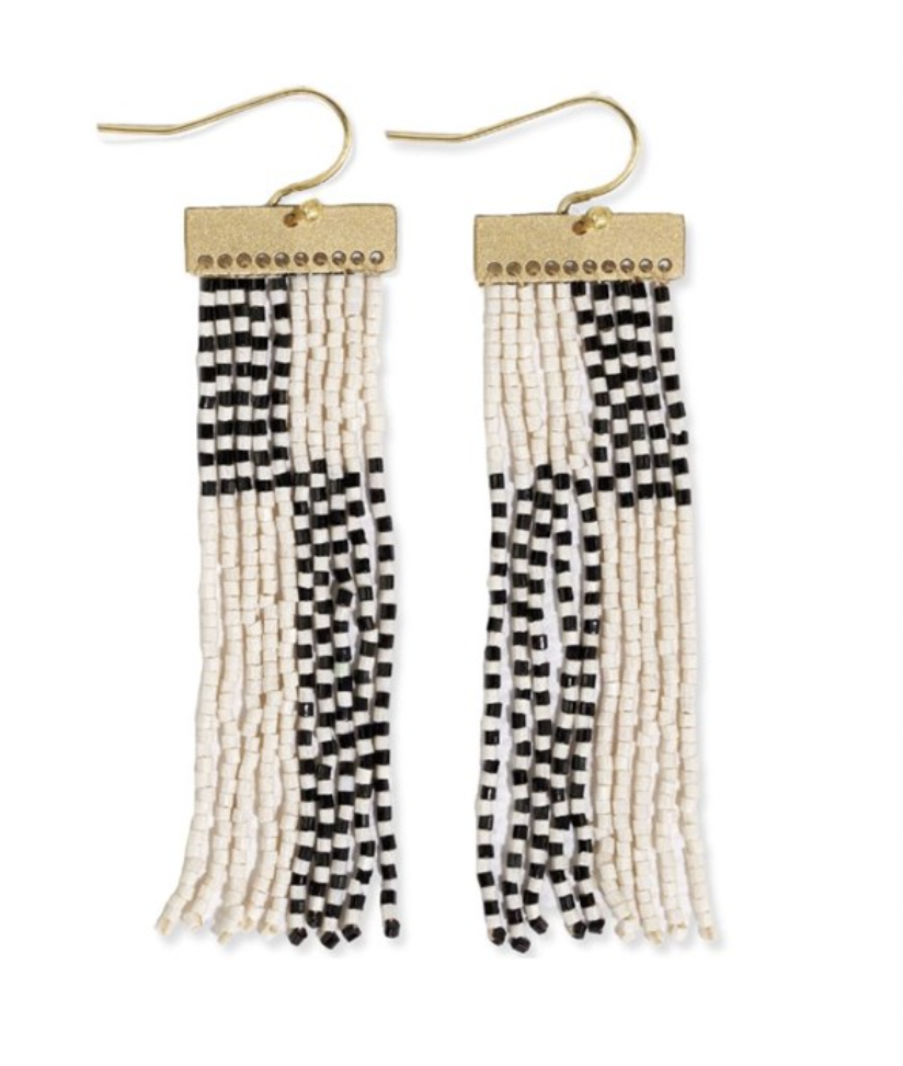 Black & White Fringe Bead Earrings