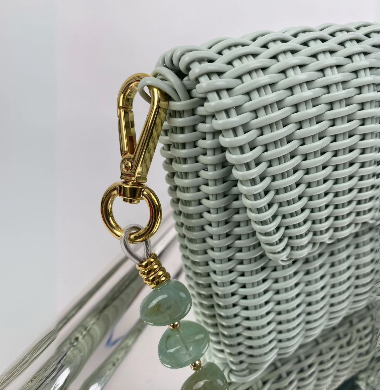 Clutch in Sea Glass with Jade Green Stone Strap