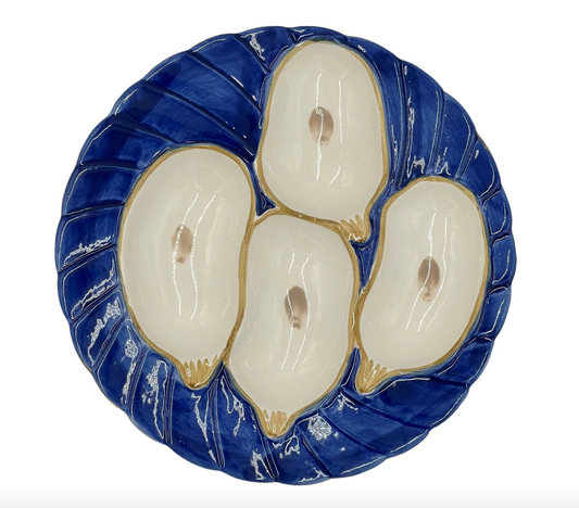Cobalt Oyster Plate with Gold Detailing